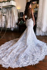 Classy Sleeveless Spaghetti Straps Floor Length Mermaid Wedding Dresses
