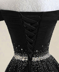 Black Tulle Sequin Long Corset Prom Dress, Black Tulle Evening Dress outfit, Prom Dresses Online