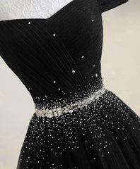 Black Tulle Sequin Long Corset Prom Dress, Black Tulle Evening Dress outfit, Prom Dresses For Teens
