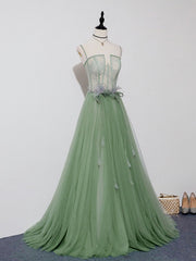 Green Tulle Lace Long Corset Prom Dress, Green Tulle Evening Dress, 3 Gowns, Evening Dress Princess