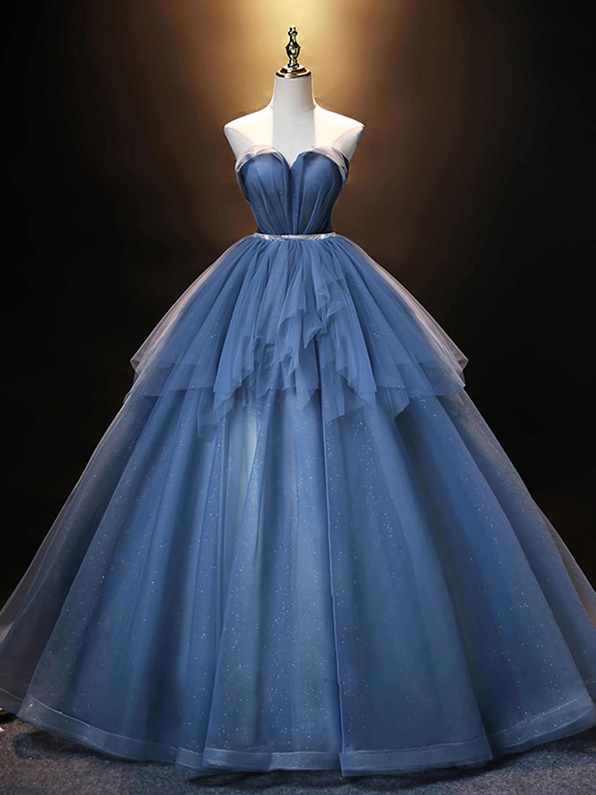 Blue Sweetheart Neck Tulle Long Corset Prom Dress, Blue Evening Dress outfit, Prom Dresses Brand