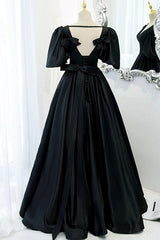 Black Satin Deep V-neckline Long Corset Formal Dress, Black Evening Dress Corset Prom Dress outfits, Bodycon Dress