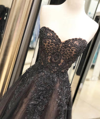 Black sweetheart neck tulle lace long Corset Prom dress, black evening dress outfit, Mafia Dress