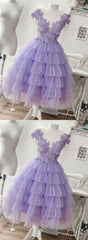 Purple Tulle Applique Short Corset Homecoming Dress, Corset Homecoming Dress outfit, Prom Dresses Website