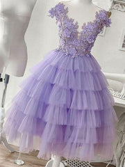 Purple Tulle Applique Short Corset Homecoming Dress, Corset Homecoming Dress outfit, Prom Dress Designs
