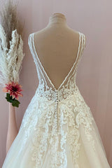Classy Long A-Line Sweetheart Appliques Lace Tulle Backless Corset Wedding Dress outfit, Wedding Dress With Covered Back