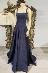 Dark blue sequin long Corset Prom dress , blue evening dress outfit, Prom Dresses Mermaid