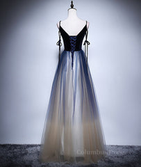 Dark blue tulle long Corset Prom dress, blue evening dress outfit, Evening Dresses 1923S