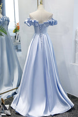 Blue Satin Long A Line Corset Prom Dress, Blue Evening Dress outfit, Evening Dress Style