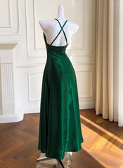 Green A-line Soft Satin Cross Back Evening Dress, Green Corset Prom Dress Party Dress Outfits, Bridesmaids Dress Shopping