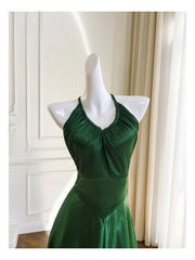 Green A-line Soft Satin Cross Back Evening Dress, Green Corset Prom Dress Party Dress Outfits, Bridesmaid Dresses Shop