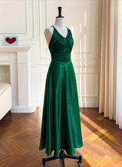 Green A-line Soft Satin Cross Back Evening Dress, Green Corset Prom Dress Party Dress Outfits, Bridesmaid Dress Shop