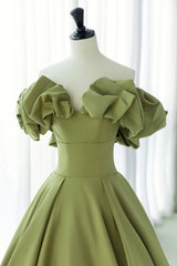 Green Satin Long Corset Prom Dress, Green A-Line Evening Dress outfit, Prom 2033