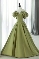 Green Satin Long Corset Prom Dress, Green A-Line Evening Dress outfit, Gown Dress Elegant