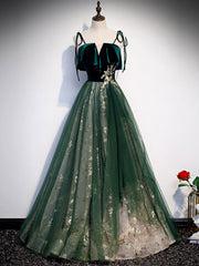 Green Tulle Lace Long Corset Prom Dress, Green Tulle Corset Formal Dress outfit, Dream Dress