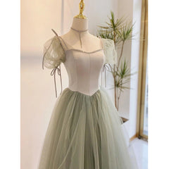 Light Green Tulle Long Evening Dress, Green Corset Formal Dress Party Dress Outfits, Homecomming Dresses Cute