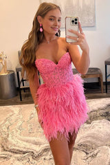 Pink Sweetheart Tight Short Hoco Dress with Lace Outfits, Pink Sweetheart Tight Short Hoco Dress with Lace