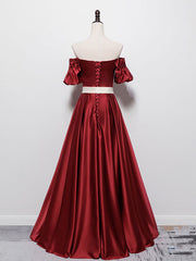Simple Burgundy Satin Long Corset Prom Dress Burgundy Corset Bridesmaid Dress outfit, Evening Dress Styles