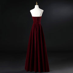 Wine Red Velvet Floor Length Long Corset Prom Dress, Dark Red Party Dress Outfits, Long Sleeve Dress
