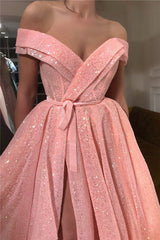 Charming Sequins Off-the-Shoulder Sweetheart Prom Party Gowns| Chic Sleeveless Front Slit Long Prom Party Gowns