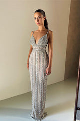 Luxury Sleeveless Mermaid Evening Dress With Beadings