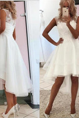 A-Line Jewel Lace Knee Length Sleeveless Applique Wedding Dress