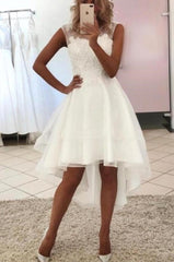 A-Line Jewel Lace Knee Length Sleeveless Applique Wedding Dress