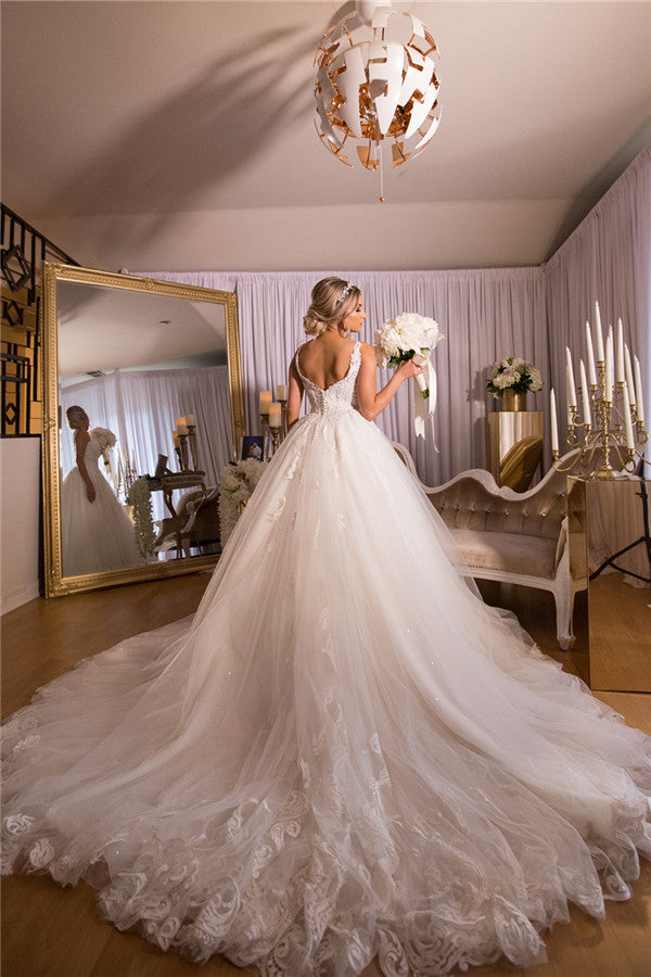A line Lace Ball Gown Wedding Dresses AmazingBridal Gowns