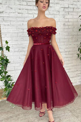 A-line Off-the-shoulder Ankle Length Sleeveless Open Back Beading Homecoming Dress