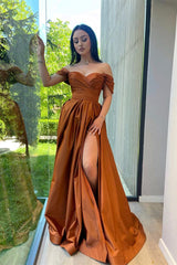 A-line Off-the-shoulder Sweetheart High Split Floor-length Open Back Prom Dress