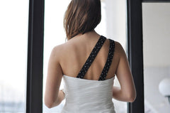 A-line One-shoulder Floor Length Chiffon Backless Wedding Dress
