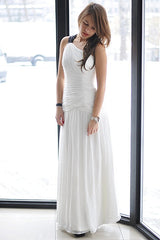 A-line One-shoulder Floor Length Chiffon Backless Wedding Dress