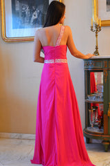 A-line One-shoulder Floor Length Chiffon Rhinestone Prom Dress