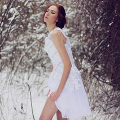 A-line One-shoulder Knee Length Tulle Lace Applique Prom Dress