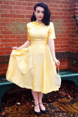 A-line Small Round Collar Tea Length Charmuse Beaded Prom Dress
