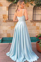 A-line Spaghetti strap Floor Length Sleeveless Backless Prom Dress