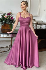 A-line Spaghetti strap Floor Length Sleeveless Backless Prom Dress