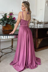 A-line Spaghetti strap Floor Length Sleeveless Backless Prom Dress