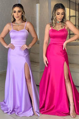 A-line Spaghetti strap Sleeveless Sweetheart High Split Floor-length Prom Dress