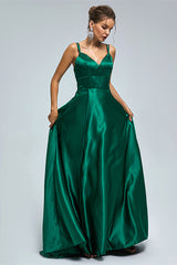 A-line Spaghetti strap Sweetheart Satin Floor-length Sleeveless Backless High Split Prom Dress