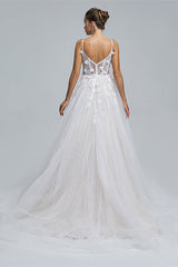 A-line Spaghetti strap Sweetheart Tulle Applique Floor-length Sleeveless Wedding Dress Cover
