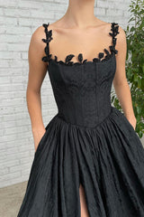 A-line Strapless Applique Off-the-shoulder Floor-length High Split Prom Dress