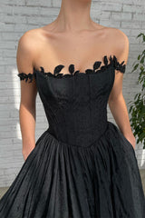 A-line Strapless Applique Off-the-shoulder Floor-length High Split Prom Dress