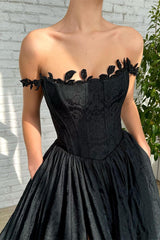 A-line Strapless Applique Off-the-shoulder Floor-length High Split Prom Dress