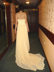 A-line Strapless Floor Length Chapel Chiffon Paillette Prom Dress