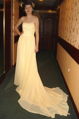 A-line Strapless Floor Length Chapel Chiffon Paillette Prom Dress