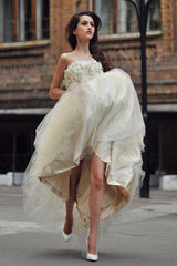 A-line Strapless Floor Length Charmuse Tulle Applique Wedding Dress