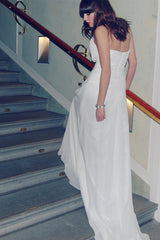 A-line Strapless Floor Length Chiffon Front Slit Rhinestone Wedding Dress