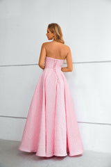 A-line Strapless Floor-length Sleeveless Open Back Modest Prom Dress