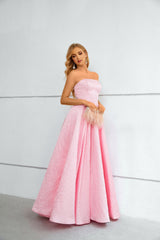 A-line Strapless Floor-length Sleeveless Open Back Modest Prom Dress